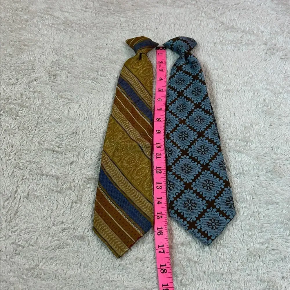Lot‎ bundle 2 vintage 70s clip on ties - brown, gold, and blue
